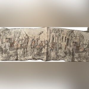 Antique Belgian Woven Wall Tapestry Table Runner Moorish Arab Scene Belgium